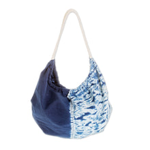 Load image into Gallery viewer, Modern Patterned Indigo Cotton Hobo Shoulder Bag - Indigo Roads | NOVICA

