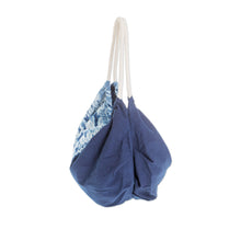 Load image into Gallery viewer, Modern Patterned Indigo Cotton Hobo Shoulder Bag - Indigo Roads | NOVICA
