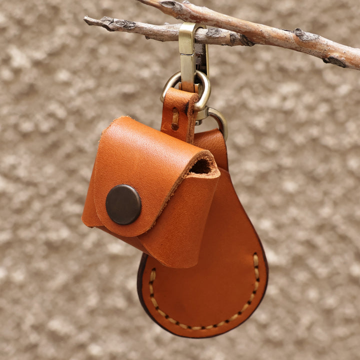 100% Brown Leather Earbud Holder and Keychain Set - Melody in Brown | NOVICA