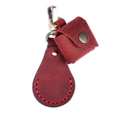 Load image into Gallery viewer, 100% Red Leather Earbud Holder and Keychain Set - Lucky Melody in Red | NOVICA
