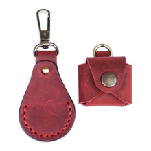 Load image into Gallery viewer, 100% Red Leather Earbud Holder and Keychain Set - Lucky Melody in Red | NOVICA
