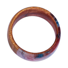 Load image into Gallery viewer, Hand-Carved Apricot Wood Band Ring in Blue and Red Hues - Evening Thoughts | NOVICA
