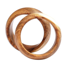 Load image into Gallery viewer, 2 Hand-Carved Apricot Wood Band Rings with Natural Finish - Natural Duo | NOVICA
