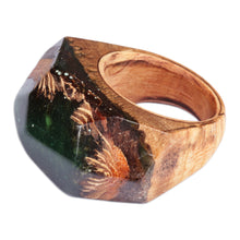 Load image into Gallery viewer, Handcrafted Wood and Resin Domed Ring in Green and Gold - Unparalleled Beauty | NOVICA
