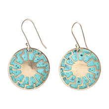 Load image into Gallery viewer, Brass Sun Dangle Earrings with Antique Oxidized Finish - Armenian Sunrays | NOVICA
