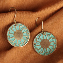 Load image into Gallery viewer, Brass Sun Dangle Earrings with Antique Oxidized Finish - Armenian Sunrays | NOVICA
