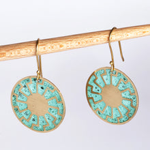 Load image into Gallery viewer, Brass Sun Dangle Earrings with Antique Oxidized Finish - Armenian Sunrays | NOVICA
