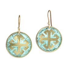 Load image into Gallery viewer, Brass Cross Dangle Earrings with Antique Oxidized Finish - Armenian Cross | NOVICA
