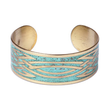 Load image into Gallery viewer, Oxidized Brass Cuff Bracelet with Knots Made in Armenia - Armenian Streaks | NOVICA
