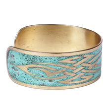 Load image into Gallery viewer, Oxidized Brass Cuff Bracelet with Knots Made in Armenia - Armenian Streaks | NOVICA
