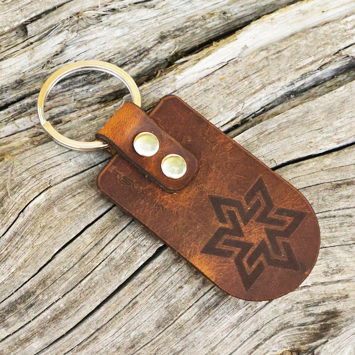 Brass and Cappuccino Leather Keychain with Star Sign - Cappuccino Star | NOVICA