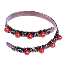 Load image into Gallery viewer, Antique Armenian Copper Wrap Bracelet with Carnelian Beads - Infinite Flames | NOVICA
