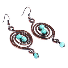 Load image into Gallery viewer, Antiqued Finished Spiral Copper Dangle Earrings from Armenia - Swirls of Eden | NOVICA
