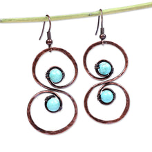 Load image into Gallery viewer, Copper and Reconstituted Turquoise Dangle Earrings - Boundless Glamour | NOVICA
