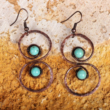 Load image into Gallery viewer, Copper and Reconstituted Turquoise Dangle Earrings - Boundless Glamour | NOVICA
