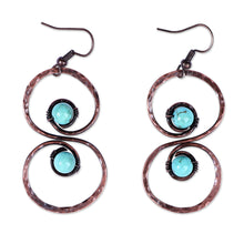 Load image into Gallery viewer, Copper and Reconstituted Turquoise Dangle Earrings - Boundless Glamour | NOVICA
