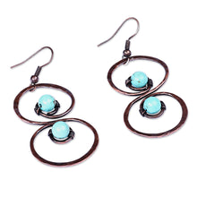 Load image into Gallery viewer, Copper and Reconstituted Turquoise Dangle Earrings - Boundless Glamour | NOVICA
