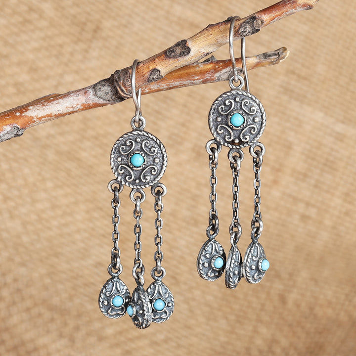Classic Reconstituted Turquoise Chandelier Earrings - Palatial Serenade | NOVICA