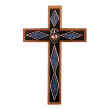 Load image into Gallery viewer, Copper and Bronze Wood Wall Cross with Sodalite Accents - Heroism Cross | NOVICA
