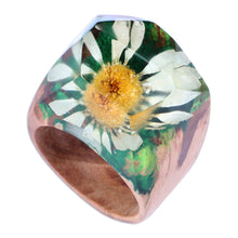 Load image into Gallery viewer, Handcrafted Natural Camomile Flower Wooden Cocktail Ring - Camomile Fragment | NOVICA
