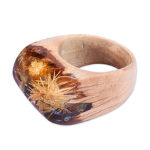 Load image into Gallery viewer, Handcrafted Natural Dandelion Flower Wooden Cocktail Ring - Dandelion Fragment | NOVICA
