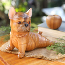 Load image into Gallery viewer, Hand-Carved Suar Wood Figurine of Stretching Brown Bulldog - Stretching Brown Bulldog | NOVICA
