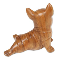 Load image into Gallery viewer, Hand-Carved Suar Wood Figurine of Stretching Brown Bulldog - Stretching Brown Bulldog | NOVICA
