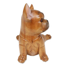 Load image into Gallery viewer, Hand-Carved Suar Wood Figurine of Stretching Brown Bulldog - Stretching Brown Bulldog | NOVICA
