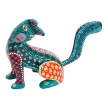 Load image into Gallery viewer, Wood Cat Alebrije Figurine in Green Hand-Painted in Mexico - Curious Cat in Green | NOVICA
