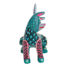 Load image into Gallery viewer, Wood Cat Alebrije Figurine in Green Hand-Painted in Mexico - Curious Cat in Green | NOVICA

