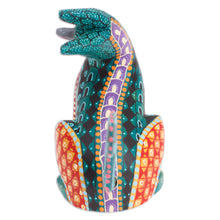 Load image into Gallery viewer, Wood Cat Alebrije Figurine in Green Hand-Painted in Mexico - Curious Cat in Green | NOVICA
