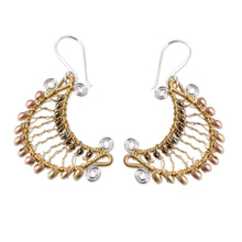 Load image into Gallery viewer, Moon-Shaped Crystal and Glass Beaded Dangle Earrings - Glory of the Moon | NOVICA
