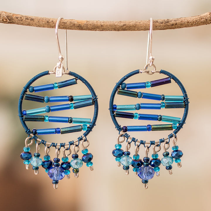 Blue Crystal and Glass Beaded Dangle Earrings from Guatemala - Heaven's Ornaments | NOVICA