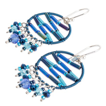 Load image into Gallery viewer, Blue Crystal and Glass Beaded Dangle Earrings from Guatemala - Heaven's Ornaments | NOVICA
