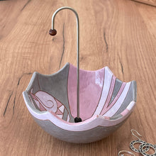 Load image into Gallery viewer, Glazed Pink and Grey Ceramic Umbrella Jewelry Stand Catchall - Inverted Sweet Umbrella | NOVICA
