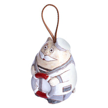 Load image into Gallery viewer, Painted Nautical Cat Ceramic Bell Ornament with Leather Cord - Captain Cat | NOVICA
