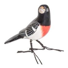 Load image into Gallery viewer, Hand-Painted Rose-Breasted Grosbeak Bird Ceramic Figurine - Rose-Breasted Grosbeak | NOVICA
