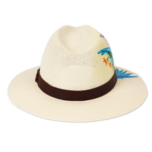 Load image into Gallery viewer, Hand-Painted Hummingbird-Themed Leather-Accented Cotton Hat - Jolly Spirit | NOVICA
