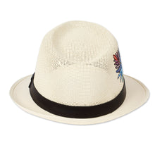 Load image into Gallery viewer, Hand-Painted Feather-Themed Leather-Accented Cotton Hat - Authentic Spirit | NOVICA
