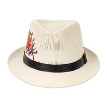 Load image into Gallery viewer, Hand-Painted Feather-Themed Leather-Accented Cotton Hat - Authentic Spirit | NOVICA

