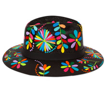 Load image into Gallery viewer, Painted Floral Multicolor Cotton Hat with Faux Leather Band - Jolly Season | NOVICA
