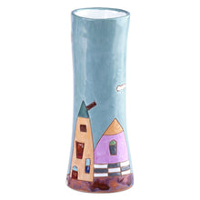 Load image into Gallery viewer, Hand-Painted Glazed Ceramic Vase with House and Tree Motif - Fabulous Homes | NOVICA
