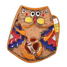 Load image into Gallery viewer, Traditional Cat and Music-Themed Ceramic Magnet from Armenia - Feline Emblem | NOVICA
