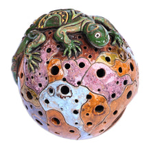 Load image into Gallery viewer, Handcrafted Painted Lizard-Themed Ceramic Tealight Holder - Lizard Mischief | NOVICA
