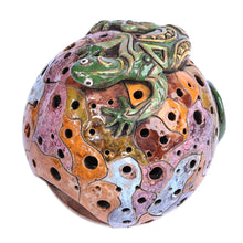 Load image into Gallery viewer, Handcrafted Painted Lizard-Themed Ceramic Tealight Holder - Lizard Mischief | NOVICA
