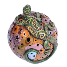 Load image into Gallery viewer, Handcrafted Painted Lizard-Themed Ceramic Tealight Holder - Lizard Mischief | NOVICA
