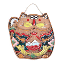 Load image into Gallery viewer, Handcrafted Whimsical Cat-Shaped Ceramic Wall Art - Traveler Cat | NOVICA
