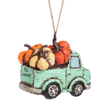 Load image into Gallery viewer, Hand-Painted Traditional Papier Mache Truck Ornament - Pumpkin Delivery | NOVICA
