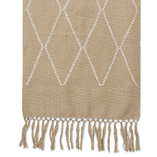 Load image into Gallery viewer, Hand-Woven Green Cotton Table Runner with Diamond Motifs - Diamond Paths | NOVICA
