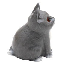 Load image into Gallery viewer, Handcrafted Kitten Suar Wood Figurine in Grey Hues - Dreamy Kitten | NOVICA
